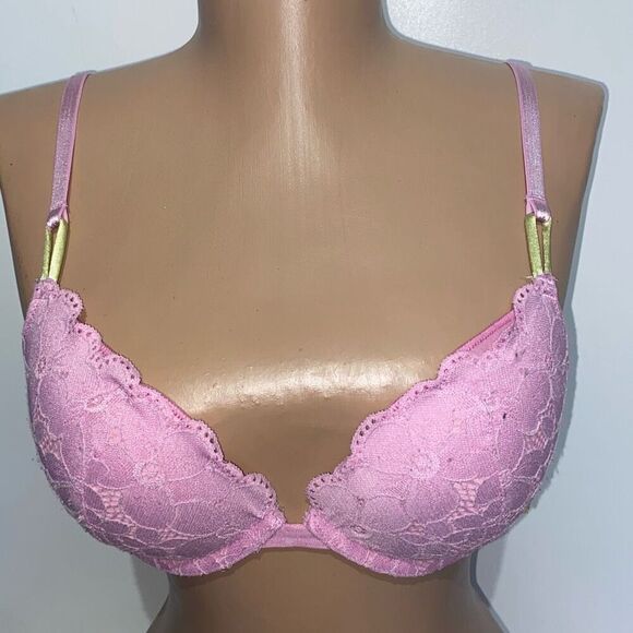 Victoria's Secret Women's Pink Floral Lace Underwired Push Up Bra Size 34B - Picture 2 of 5